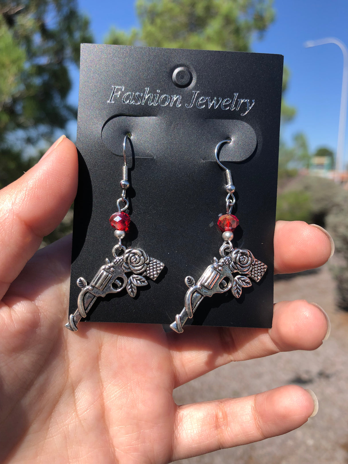 Dangly Rose Pistol Earrings