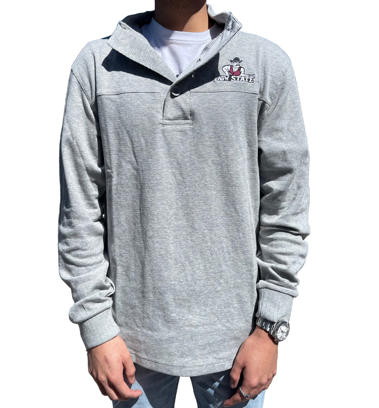 NMSU MENS 3 BUTTON SWEATER