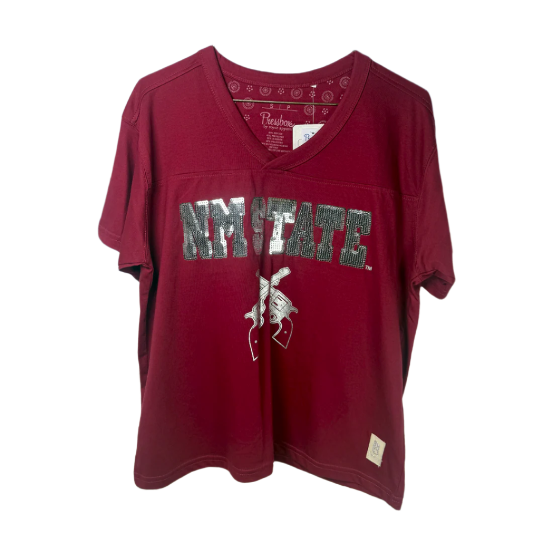 NM State Teagan Sequence V Neck Tee