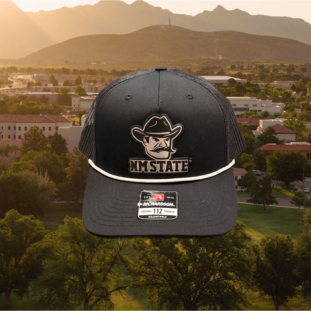 Shiny Leather Pistol Pete NM State Trucker Cap