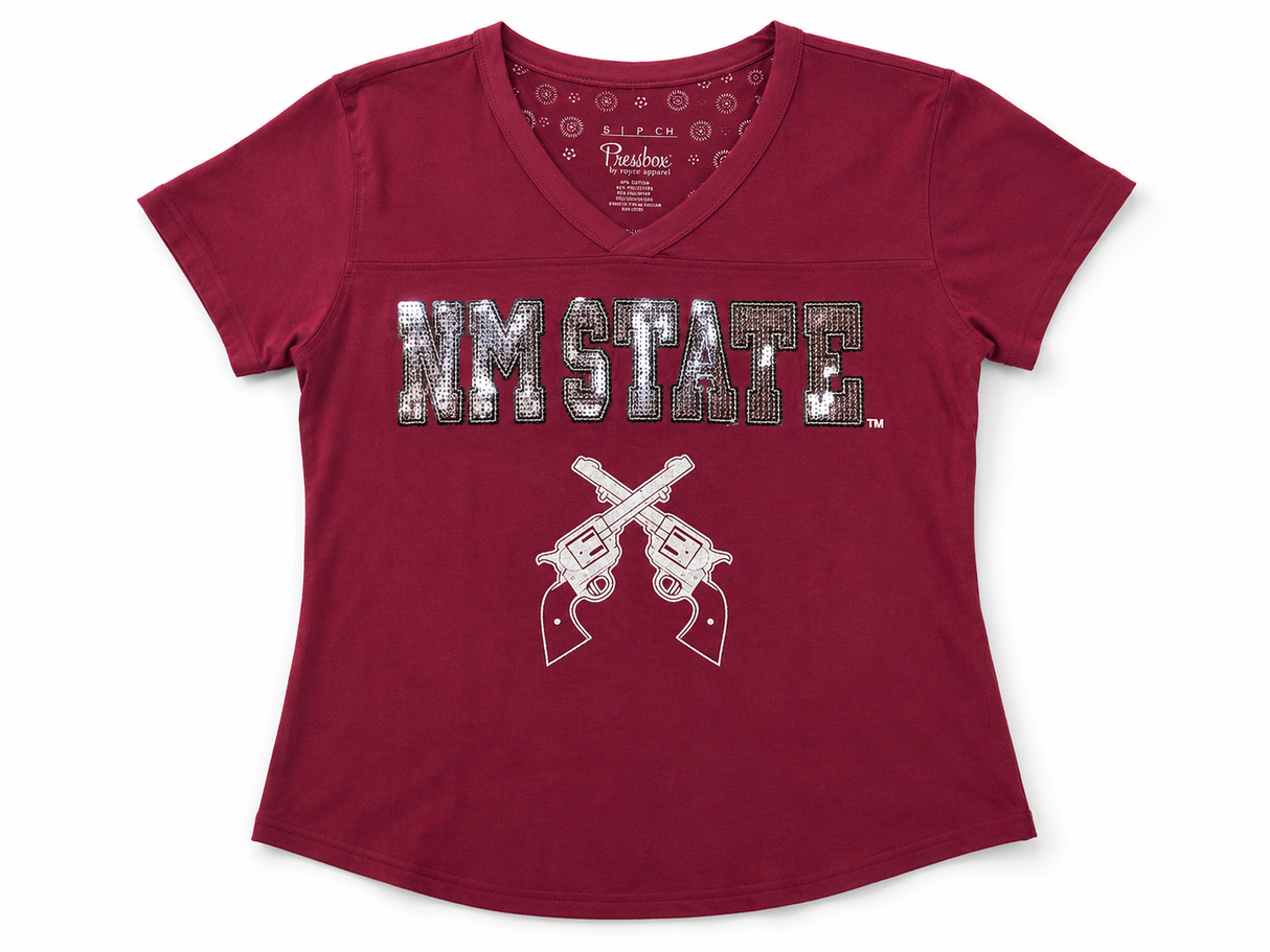 NM State Teagan Sequence V Neck Tee