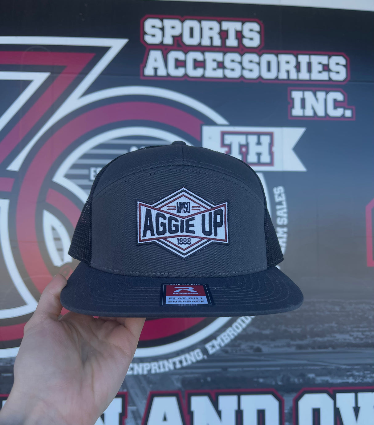 NM State Aggie Up 7 Panel Trucker