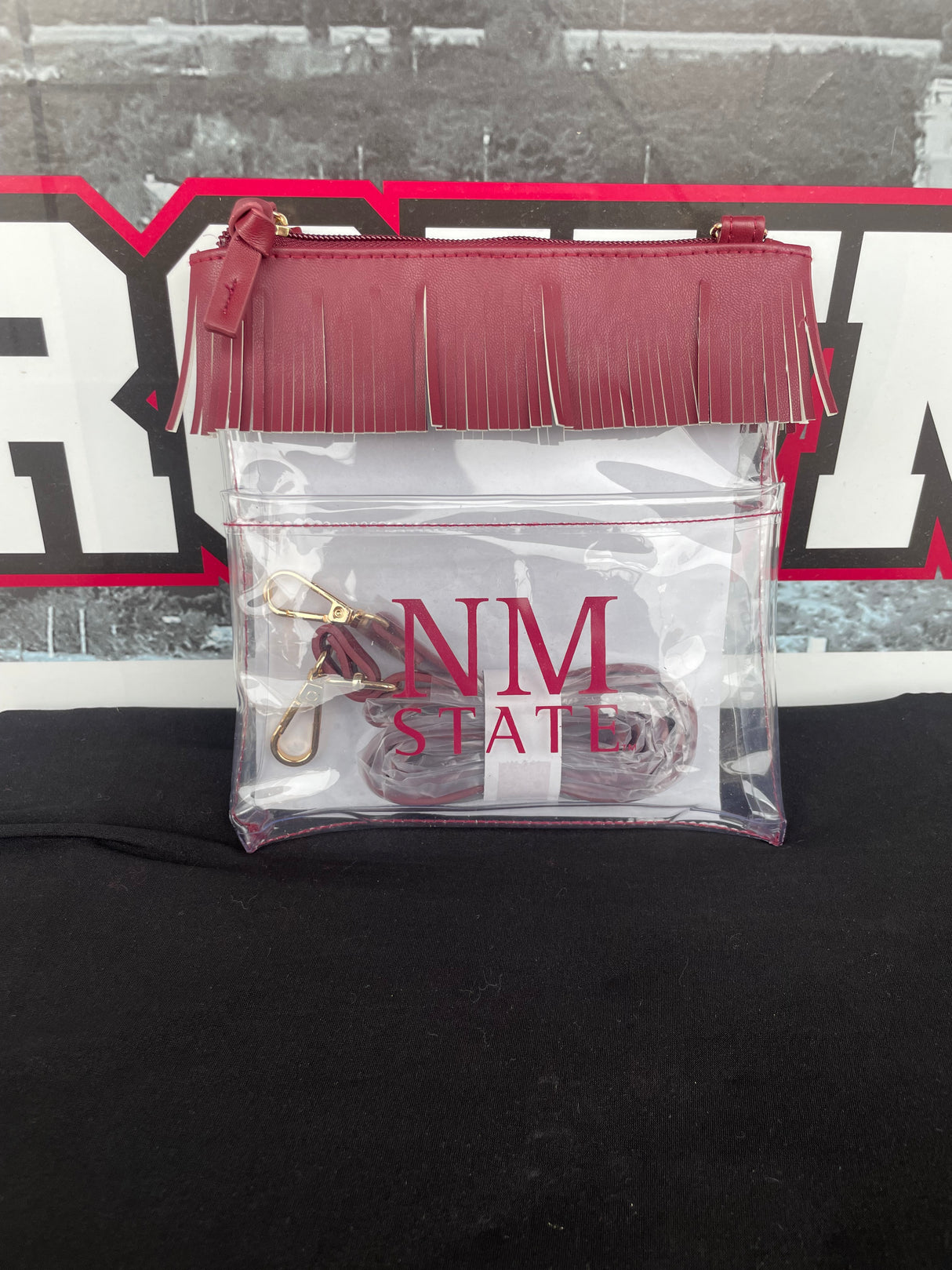 NM State Clear Crossbody with Fringe